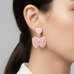 Heart Shaped Pink Bow Earrings