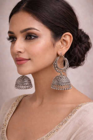 Beautiful Indian Oxidised Silver Jhumka Earrings
